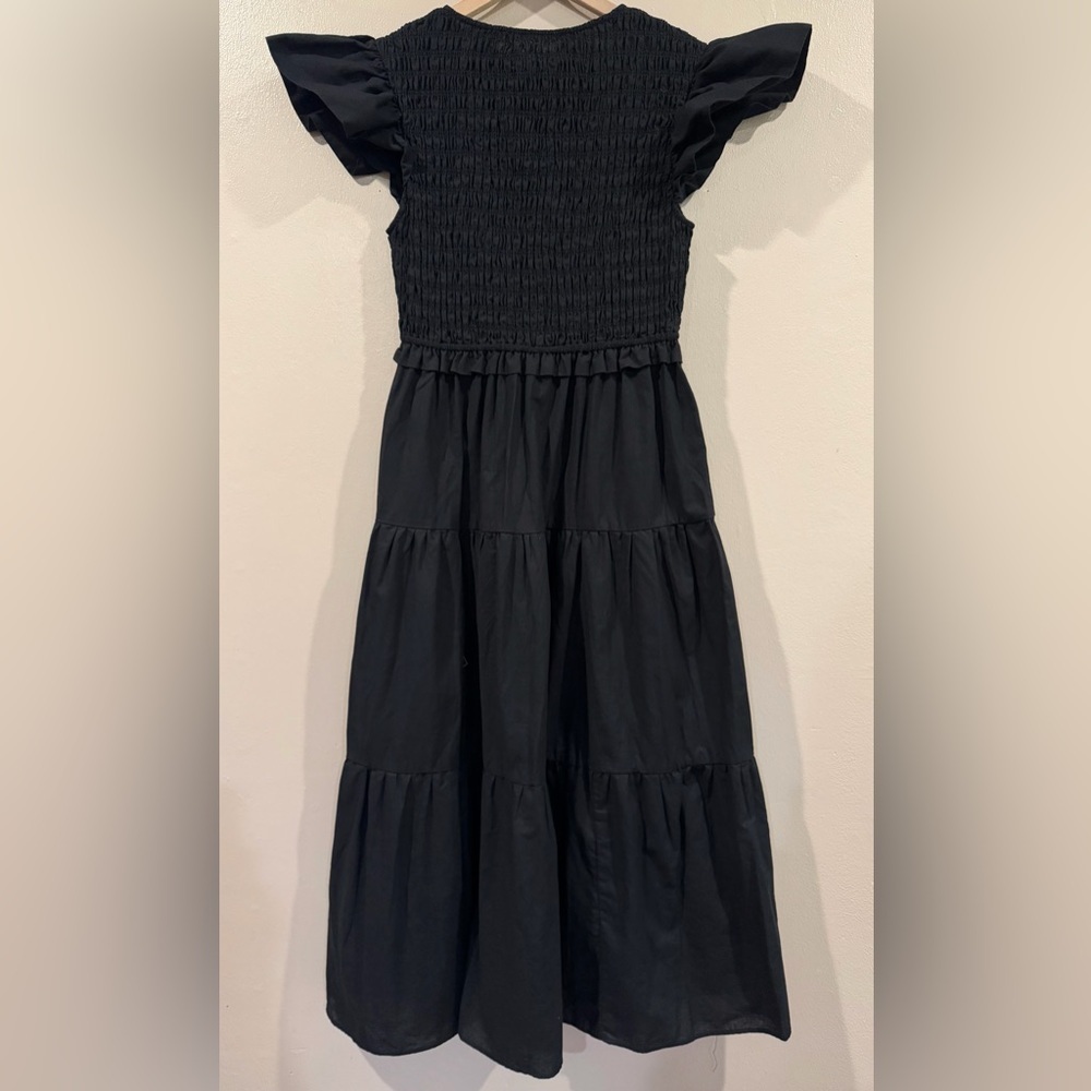 Caara Black Smocked Strapless Tiered Maxi Dress EUC - Picture 2 of 5